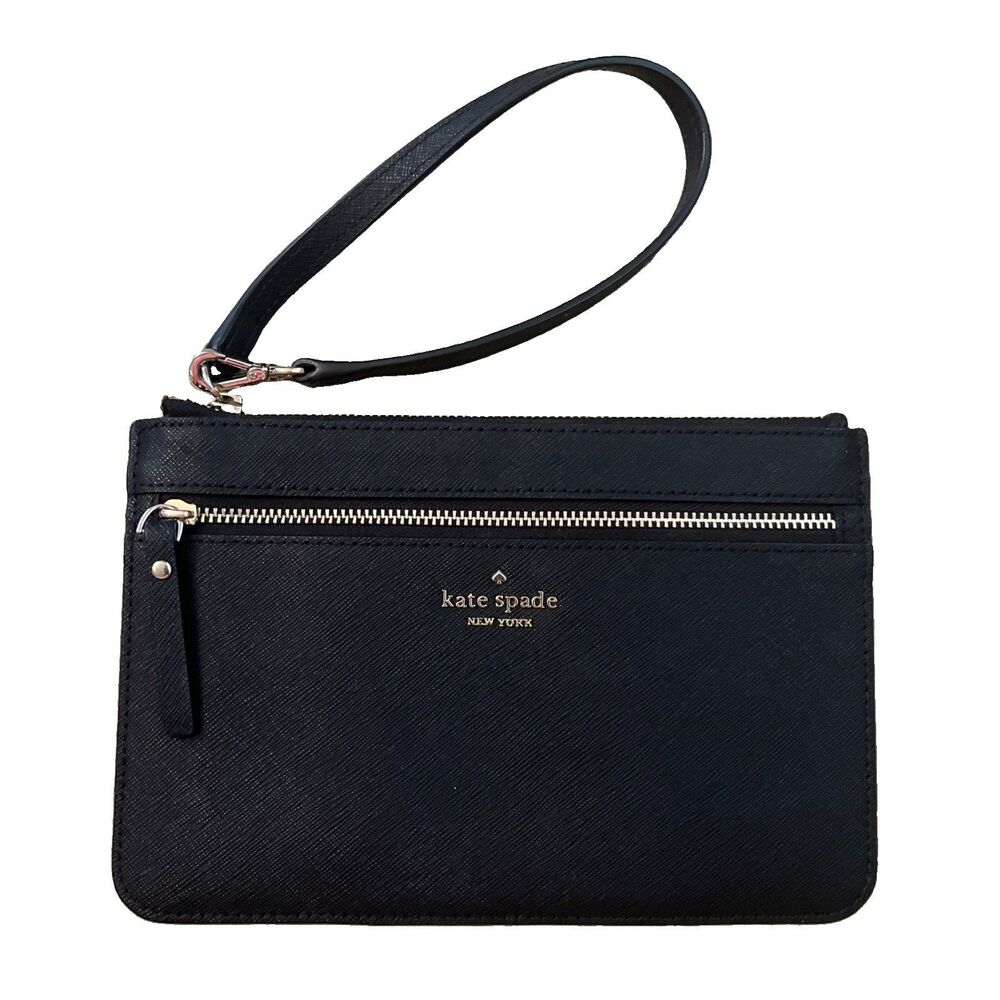Kate Spade Black Saffiano Leather Wristlet Clutch Zip Wallet 7.5” x 4.5”